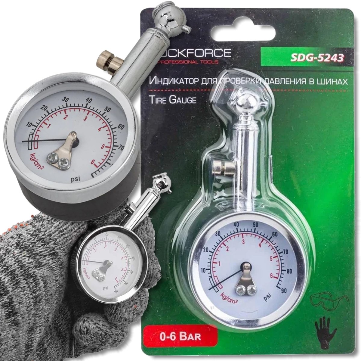 Rockforce Serie - Manometer voor Banden - 0-6 Bar - Analoge Meter - Duurzaam Materiaal