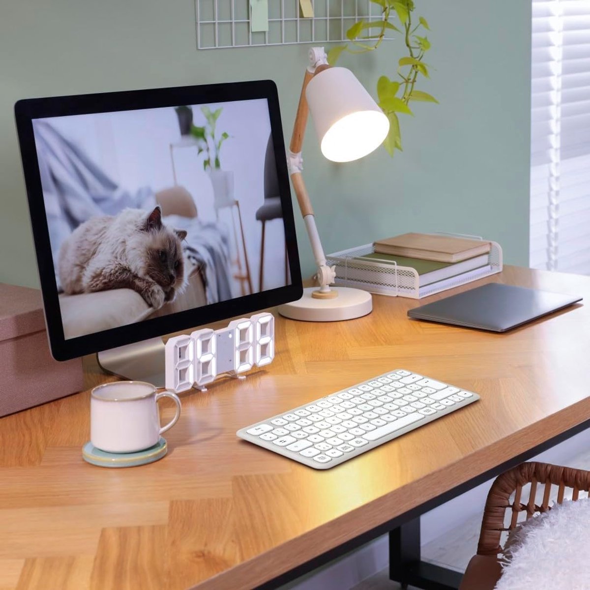 Draadloos Toetsenbord - Multi Device - Productief Werken - Stille Schaartoetsen - Compact - Grijs Wit