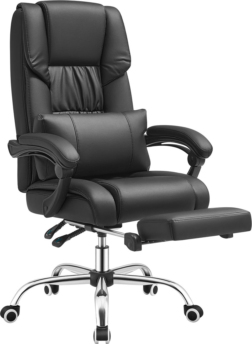 Songmics Bureaustoel - Fauteuil de bureau - dossier réglable - repose-pieds pliable Noir