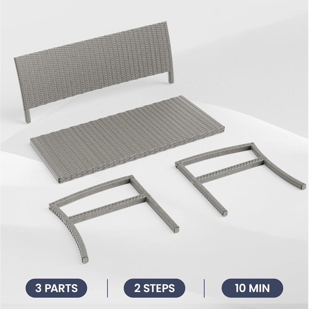 Tuinbank 123x63x86 cm – Weerbestendige Polyrotan Zitbank met Rugleuning en Armleuningen – Balkon- en Terrasbank voor Buiten, 320 kg Belastbaar – Modern Design, Grijs – Laura