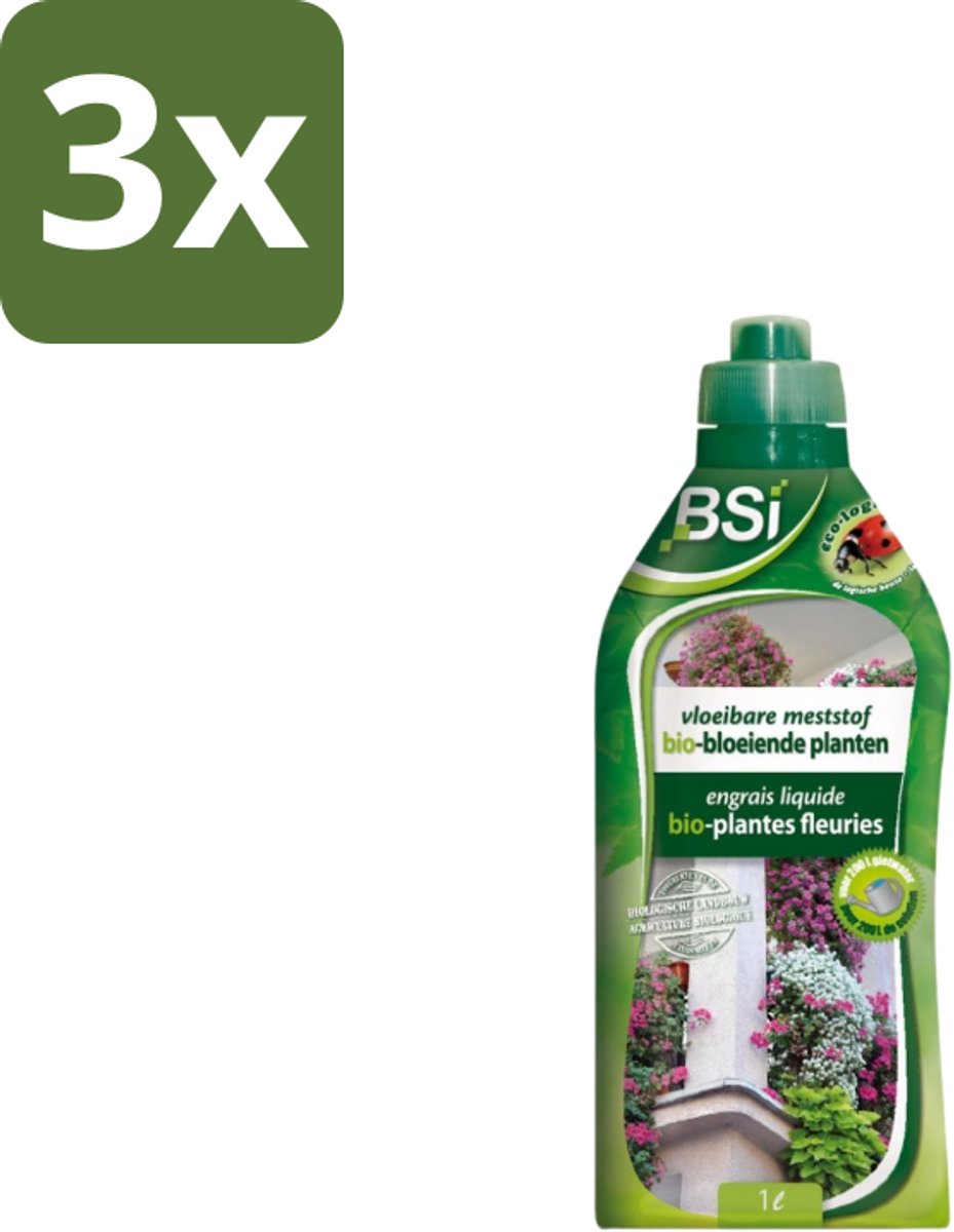 BSI – Bio Bloeiende Planten Meststof – Rijke Bloei & Gezonde Groei – 1 L - Bulkverpakking - 3 stuks