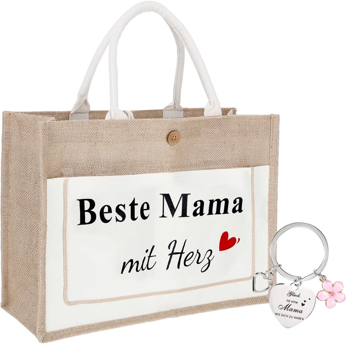 Jute tas met sleutelhanger - Cadeau tas - Boodschappen en picknick - Liefdevol en stijlvol
