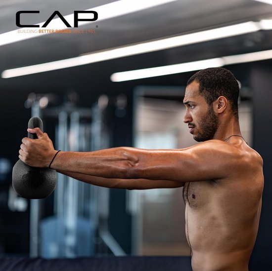 KAWMET Gietijzeren Kettlebell 4 Kg | Poedercoating | Dikke Grip | Voor Kracht & Cardio | Geschikt Voor Thuis & Commercieel