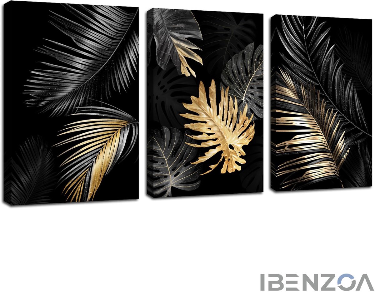 Ibenzoa Canvasfoto's - Abstract Zwart Goud - 150 x 70 cm - Canvas Zwart;Goud