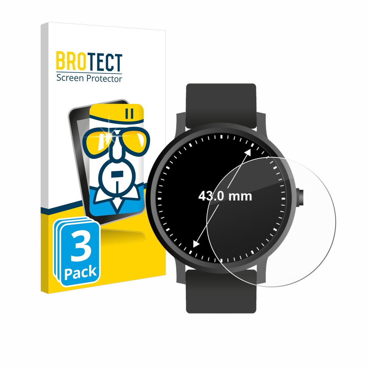BROTECT - Glas Screenprotector voor Horloges (Rond, ø: 43 mm) - Gehard Beschermglas 9H 3 Stuks