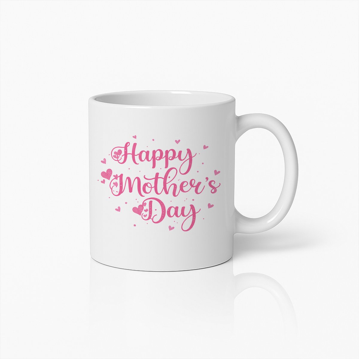 Moederdag Cadeau Mok - Happy Mother's Day Hartjes - Keramische Koffiebeker - Wit