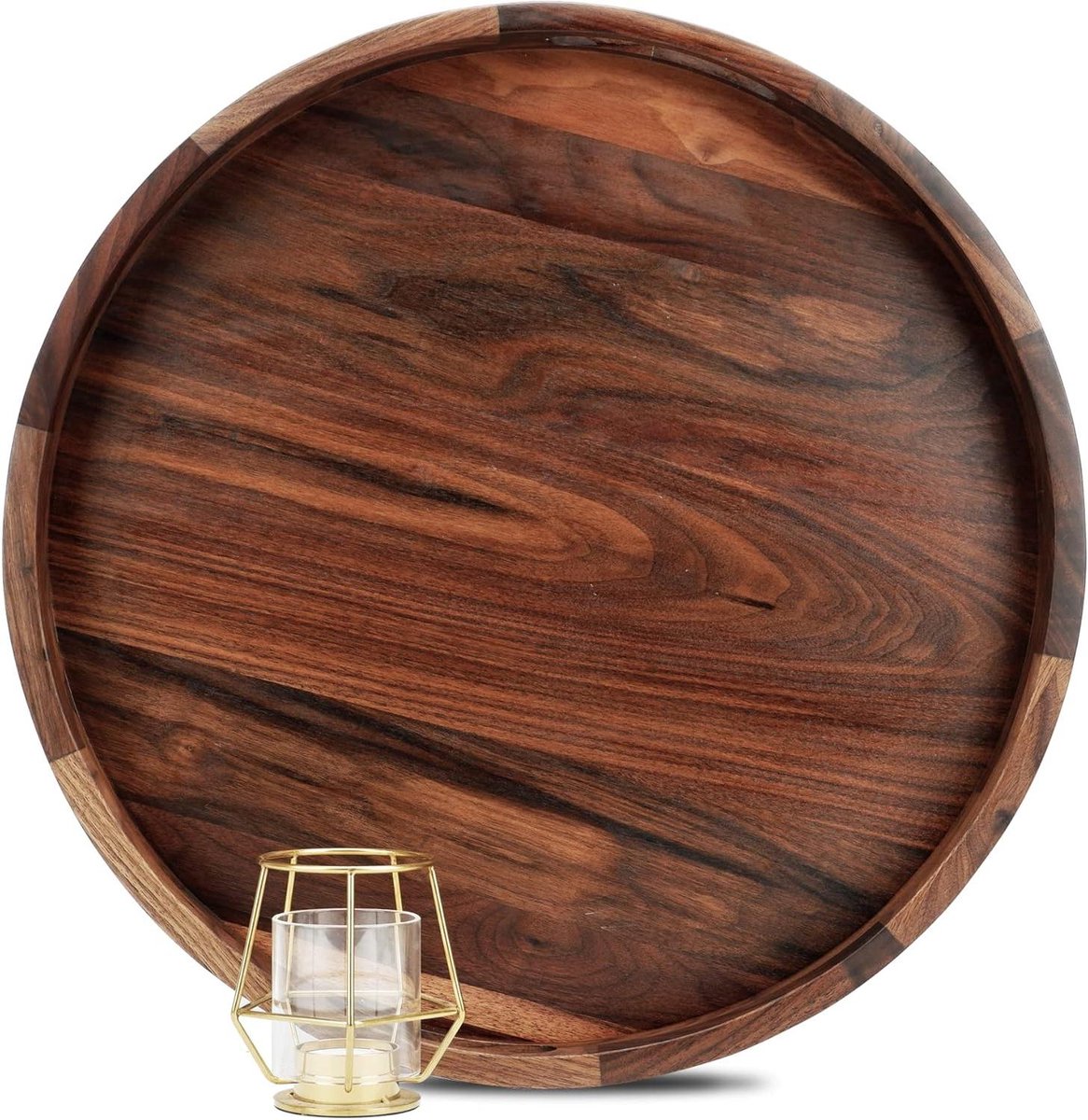 Ronde Houten Dienblad - Serveerblad Walnoot - Ontbijt in Bed - Met Handgrepen - 45.5 cm Di