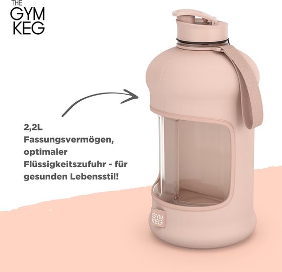 The Gym Keg Waterfles 2,2 Liter - Sportfles met Beschermhoes & Handvat - BPA-vrij - Voor Fitness, Workout & Yoga - Nude — afbeelding 5