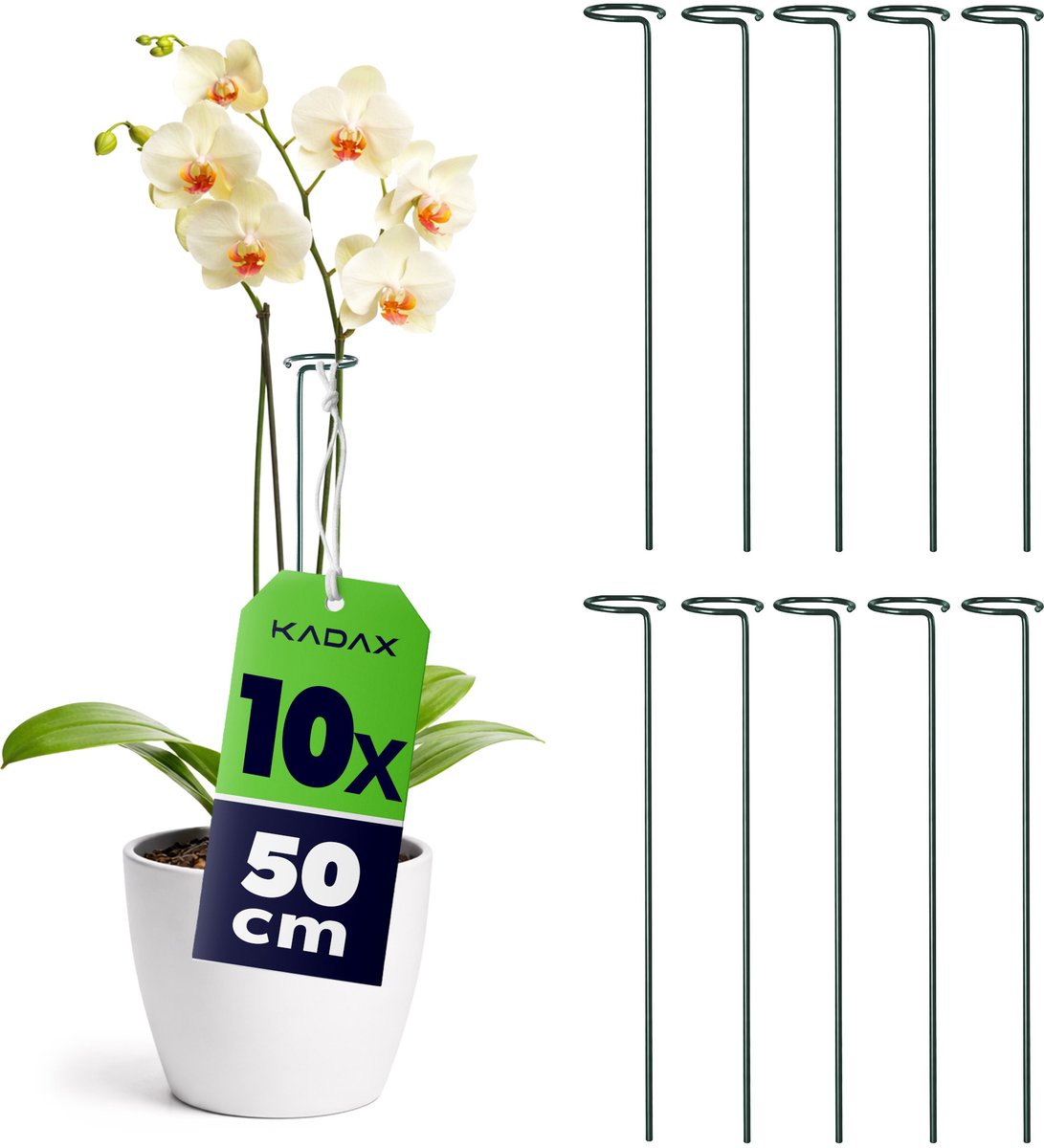 KADAX Plantensteun met oog 50 cm, stalen plantenstok, ring 6 cm, bloemensteun, groen, tuin, 10 st.