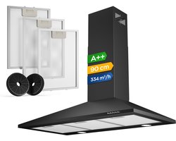 Heinrich’s HDU 7628 SW 90cm Afzuigkap zwart - inclusief set koolstoffilters – 334m3 - energieklasse A++