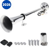DELLA Luchthoorn - 150 dB - 12V - luchthoorn 12 volt - scheepshoorn - toeter - claxon - Voor Boot, Auto & Vrachtwagen - Zilver - Met compressor