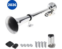 DELLA Luchthoorn - 150 dB - 12V - luchthoorn 12 volt - scheepshoorn - toeter - claxon - Voor Boot, Auto & Vrachtwagen - Zilver - Met compressor