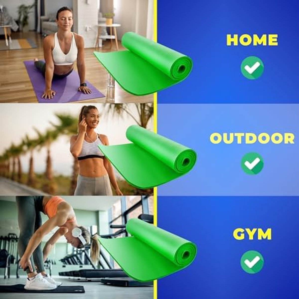 Yogamat - Fitnessmat Trainingsmat - Thuis Sporten - Antislip Waterdicht - 183x61cm - Groen