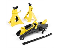 VEVOR Laagprofiel Hydraulische Krik Met Steunen, 2 Ton Hefvermogen, Snelwerkende Pomp Met Enkele Zuiger, Hefhoogte 13-31 Cm, Hydraulische Krik voor Compacte Suv'S, Geel + Zwart