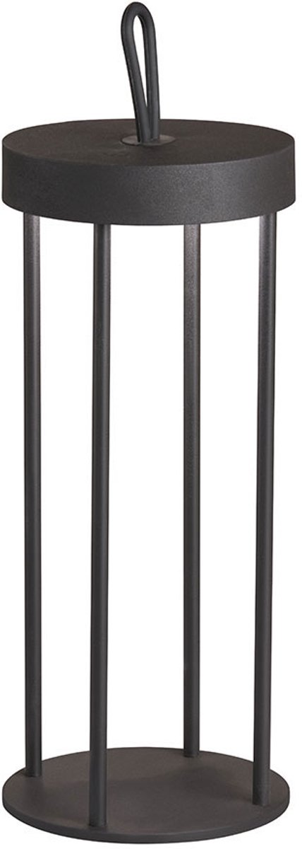 Tafellamp outdoor LED tafellamp touch dimmer batterij balkon, metaal zwart, IP54, 1x LED 3W 290Lm warm wit, DxH 13x36 cm