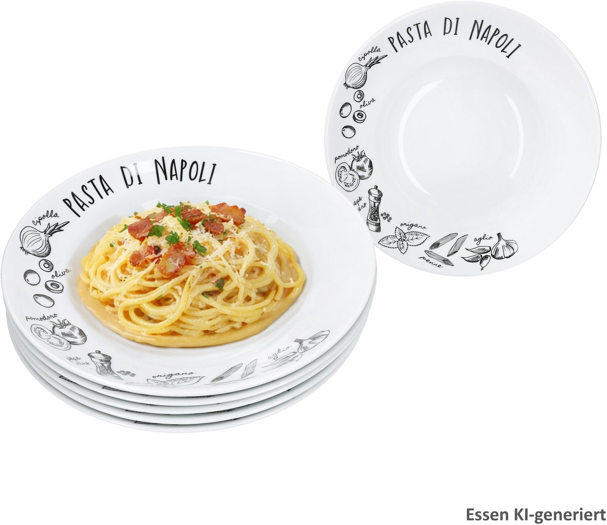 6-delig pasta Napoli pastaservies zwart-wit van porselein – DN3000080