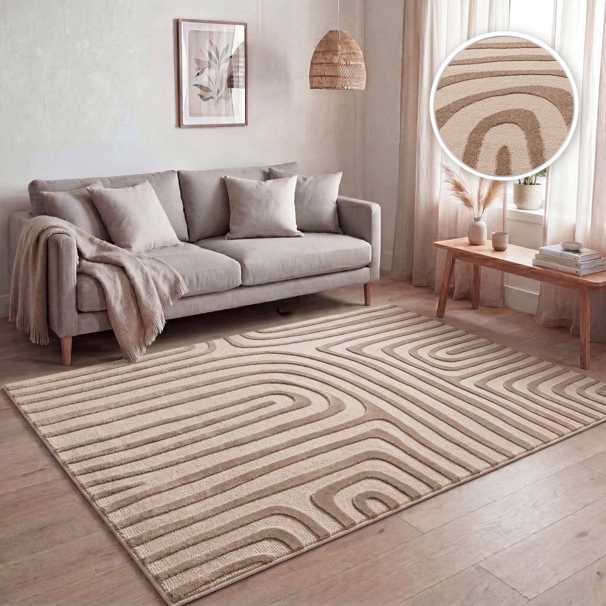 Paco Home Woonkamerkleed, moderne geometrische abstracte patronen, 3D-effect Beige 80x150 cm
