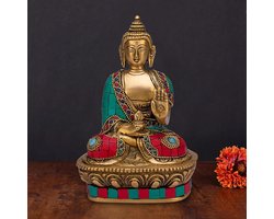 Artvarko Bhagwan Boeddhabeeld zegen gezicht Murti voor huisdecoratie entree kantoor tafel woonkamer meditatie geluk geschenk Feng Shui 7 Inch groot idool