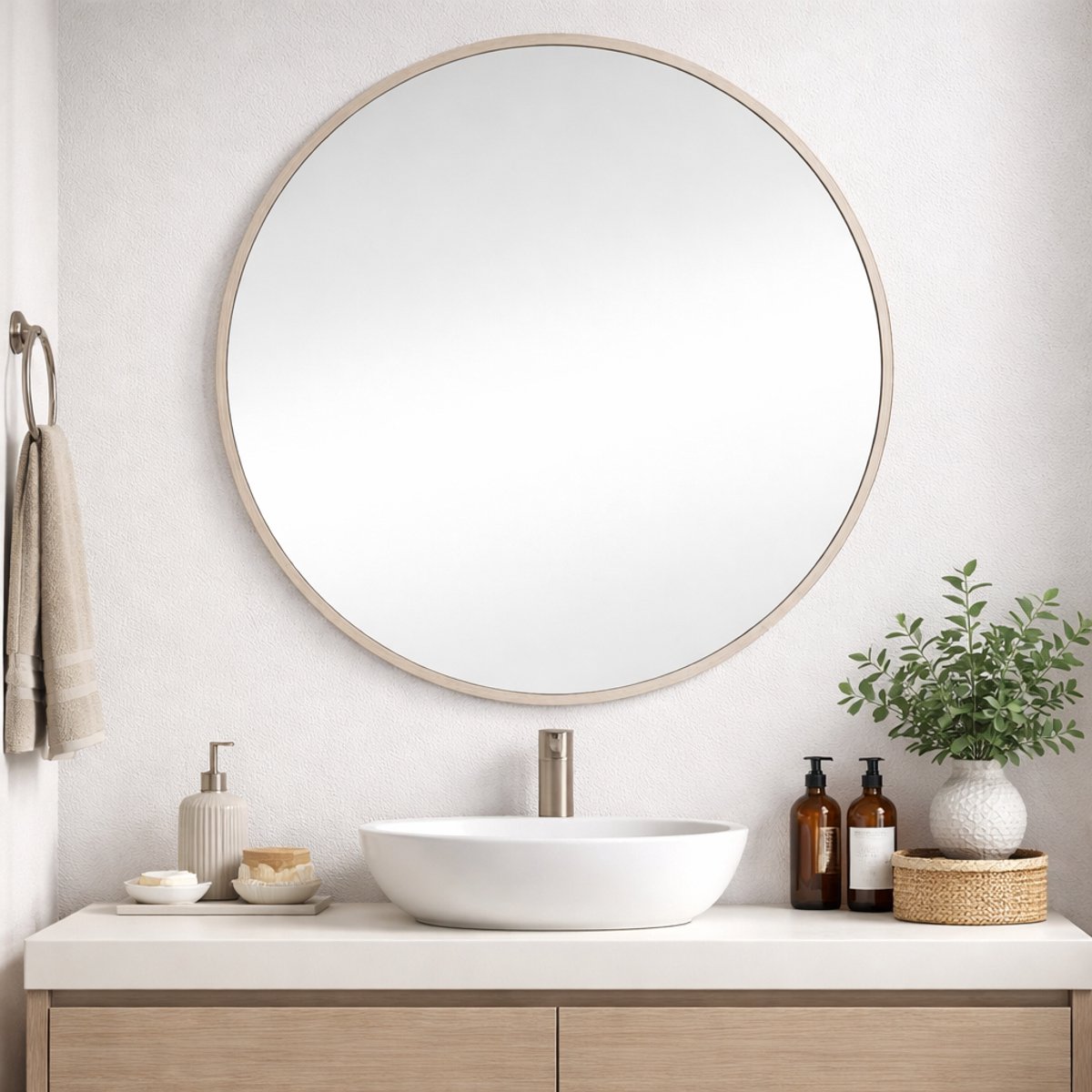 Dutchers® Ronde Spiegel - Moderne Wandspiegel - Hal Spiegel - Badkamer - Huiskamer - Slaapkamer - Toilet - 50 Cm - Zilver