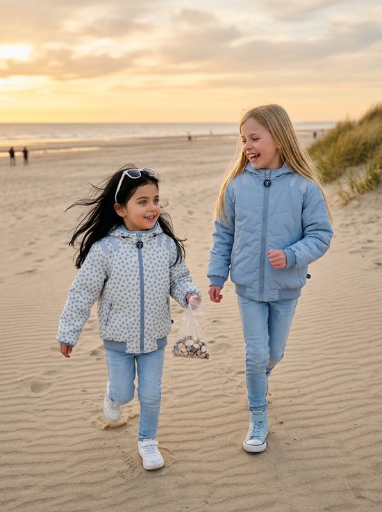 Ducksday - Veste d'hiver réversible - Enfants - Unisexe - Imperméable - Wit/Bleu clair - Coupe-vent - Bleu clair - Imperméable des deux côtés - Taille 122/128 - 8 ans