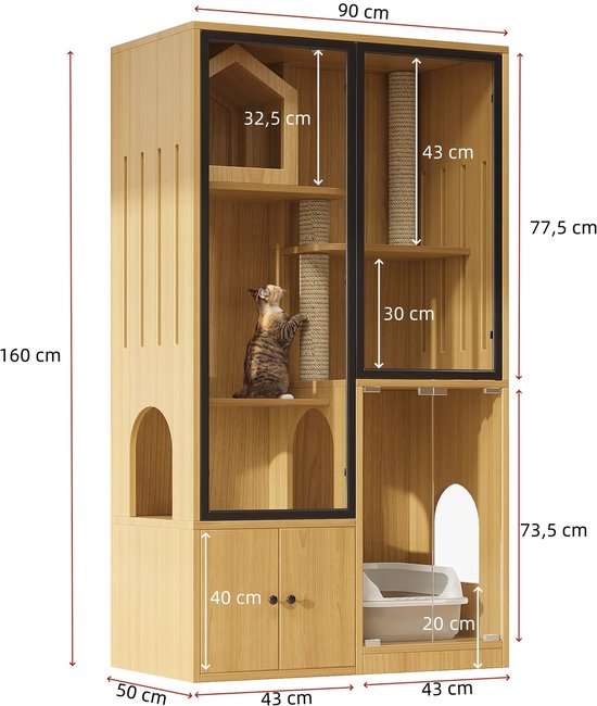 Houten Kattenren Hugo | 19 mm gaas | 179 x 121 x 183 cm
