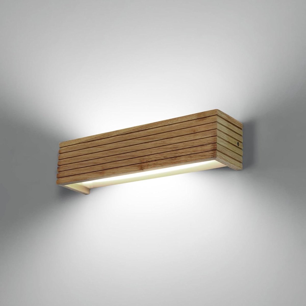 LED Houten Wandarmatuur Binnen, 18W Moderne Wandlamp, Houten Wandarmatuur, Koel Wit 6500K, Voor Slaapkamer, Woonkamer, Gang, Trap, 34.5cm