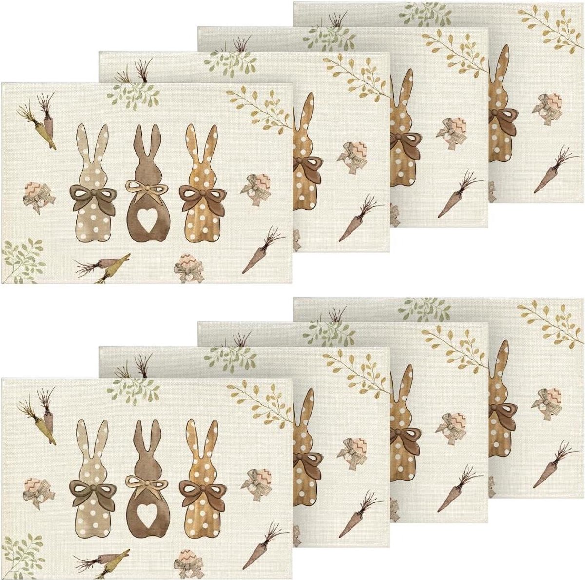 Placemats Set - Tafelonderleggers - Paasdecoratie - Set van 8 - 30x45cm - Beige
