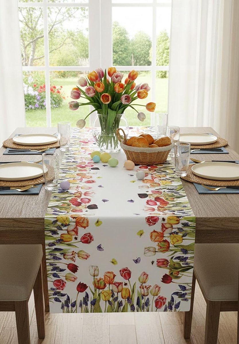 Bloemen Tafelkleed - Lentekleed Zomerkleed - Eettafel Decoratie - Levendige Print - 40x90 cm
