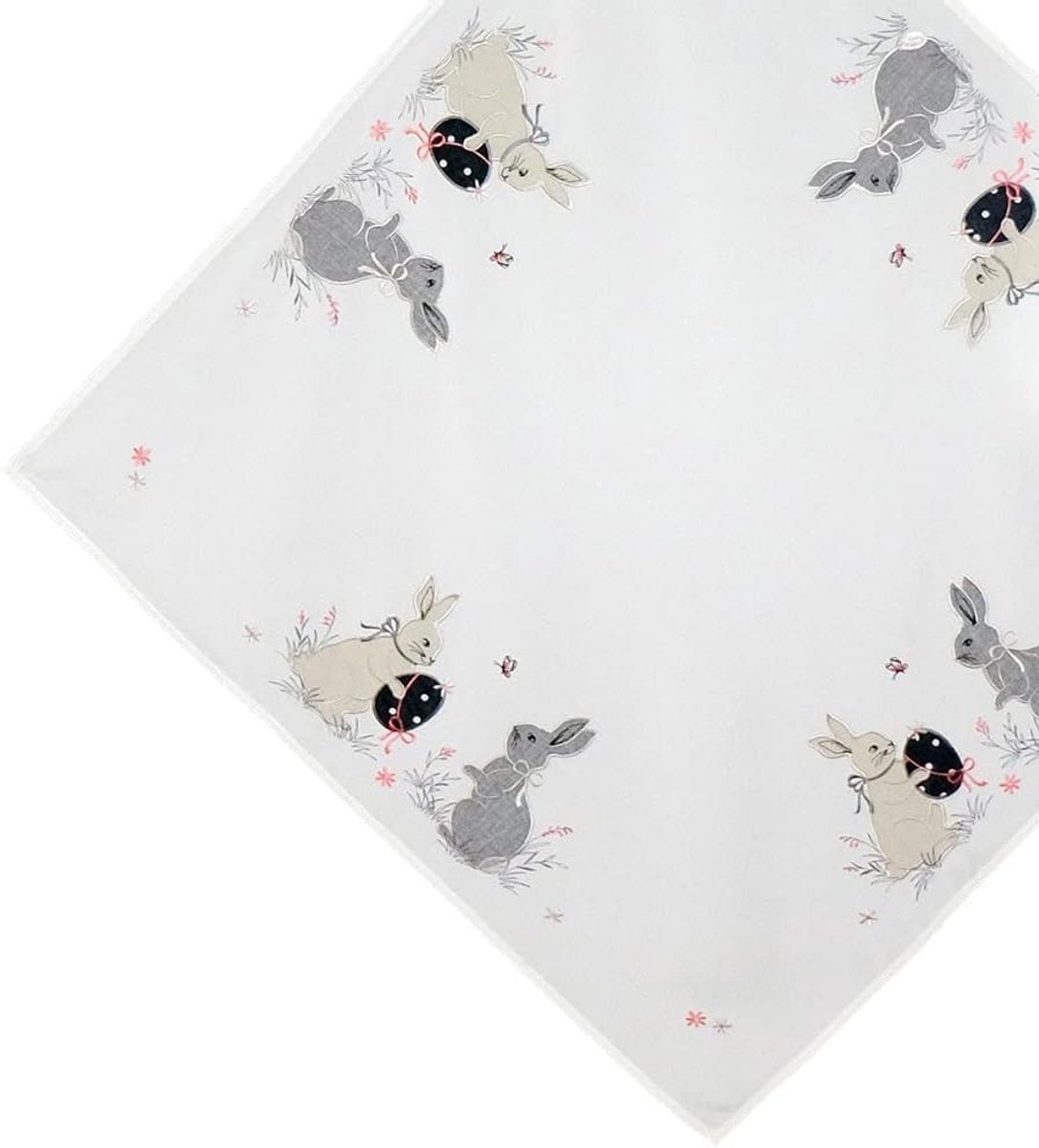 Tafelkleed - Paasdecoratie - Feestelijke aankleding - Geborduurd patroon - 85x85 cm - Wit