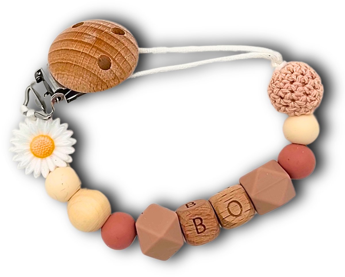 Speenkoord met naam - Madeliefje | Personaliseer - Kraamcadeau - Speenketting - Babycadeau - Babyshower