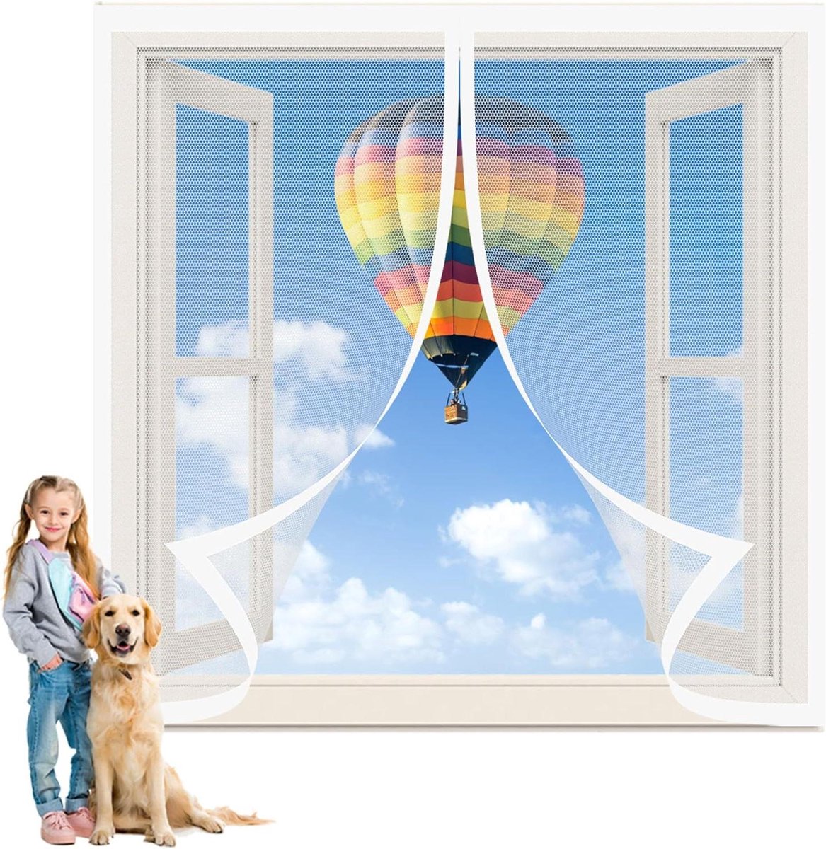 Magnetische Horren 94 x 165 cm Klamboe Insectengaas Laat Frisse Lucht Binnen Zonder Boren Voor Diverse Ramen, Wit