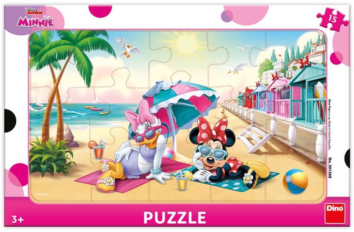Dino puzzel Minnie Mouse strand 15 stukjes houten frame kinderpuzzel.
