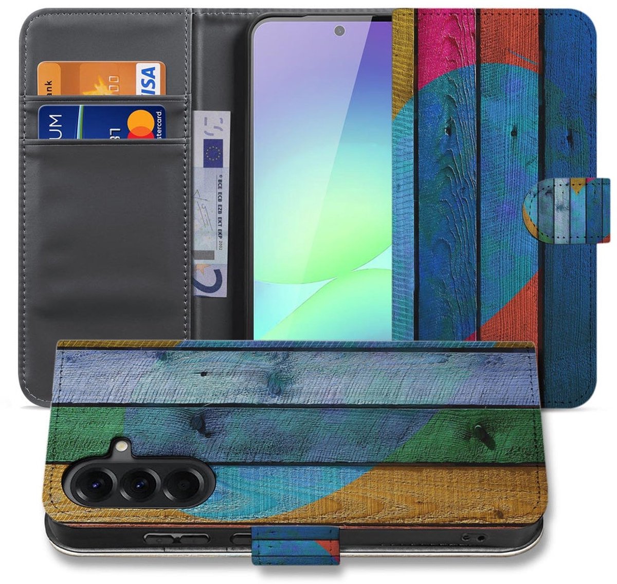 Bookcase Hoesje Samsung Galaxy A37 Wood Heart met Pasjeshouder