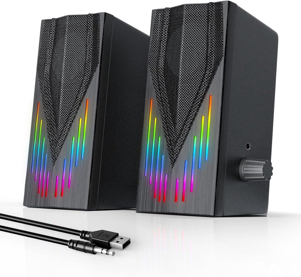 Luidsprekers met 6 RGB kleuren – USB gevoed en 3,5mm AUX – luid stereogeluid en koptelefoonpoort – geschikt voor PC – laptop – tablet en telefoon