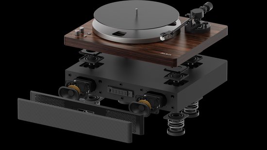 Aulo - Vinyl platenspeler met ingebouwde luidsprekers en subwoofer - Bluetooth - Duurzaam design in luxueuze donker houten afwerking — afbeelding 3