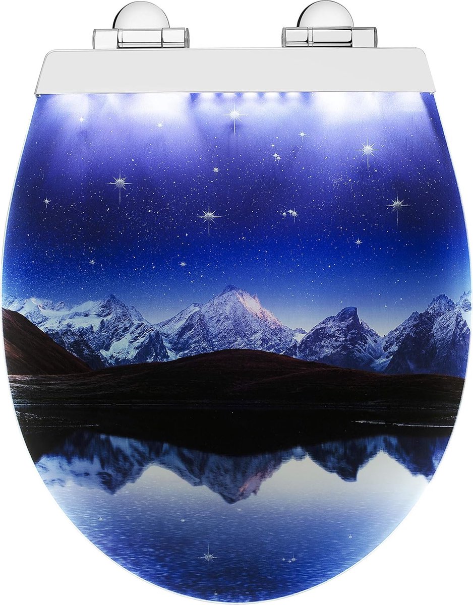 WC-bril met LED - Toiletbril deksel - Nachtelijk toiletbezoek - Automatische LED-verlichting - 43.5x37 cm - Blauw/Zwart