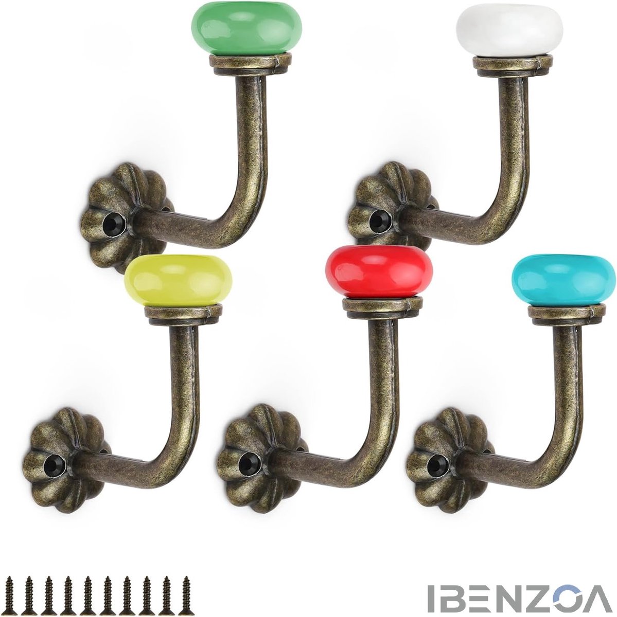 Ibenzoa Decoratieve Kapstokhaken - Vintage Keramiek - 5 Kleuren - Zinklegering Wit;Geel;Blauw;Rood;Groen