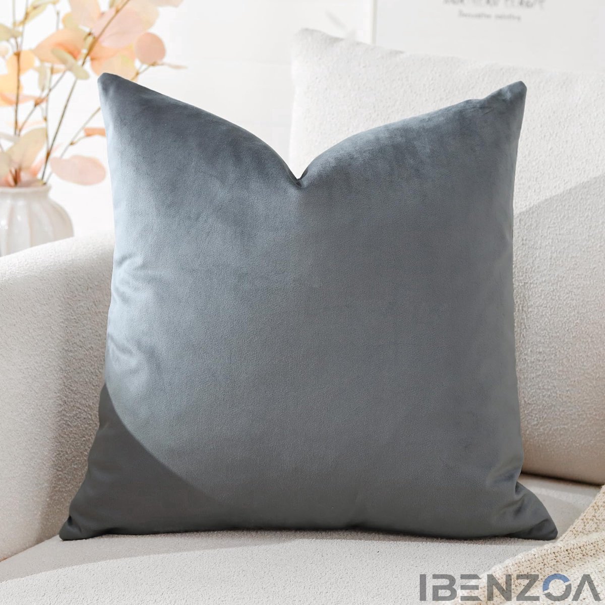 Ibenzoa Decoratieve Kussensloop - Fluweel - 50x50 cm - Grafietgrijs