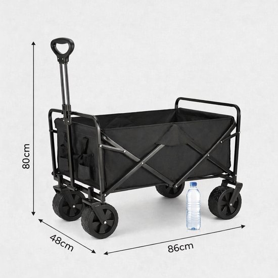 Bolderkar - Zwart - Extra Brede Wielen - Opvouwbaar - Laadvermogen - 80KG - Laadruimte 91 x 52 x 62 - Staal - polyester - PU Wielen - Festival/strand/camping Bolderkar van LifeGoods — afbeelding 3