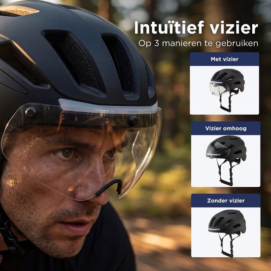 GO-OFF RIDER noir avec lumière avant et arrière - visière magnétique transparente - taille L