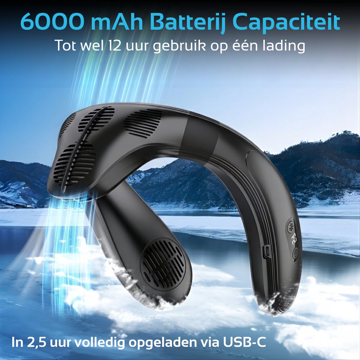 DreamGoods Nek Ventilator met Koeling & Temperatuurregeling - 2026 Pro - NTC-Chip - 6000mAh - Draadloos & Oplaadbaar - Draagbare Mini Ventilator - Nek Fan - Gezichtsventilator - Handventilator - Hals Ventilator - Nekventilator — afbeelding 6