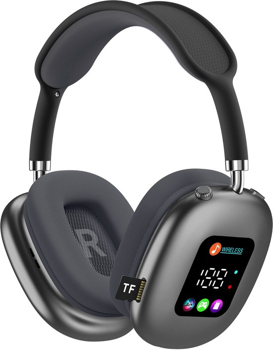 ANC-hoofdtelefoon met actieve ruisonderdrukking – draadloze hoofdtelefoon met Bluetooth 5.4 – voorzien van een digitaal LED-display – TF-kaartsleuf en opvouwbaar ontwerp – comfortabel om 24 uur per dag te dragen – geschikt voor op reis en op het werk