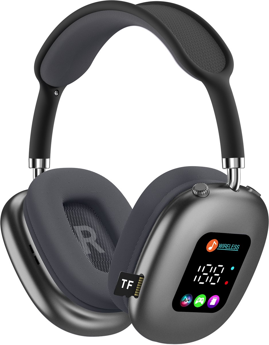 ANC-hoofdtelefoon met actieve ruisonderdrukking – draadloze hoofdtelefoon met Bluetooth 5.4 – voorzien van een digitaal LED-display – TF-kaartsleuf en opvouwbaar ontwerp – comfortabel om 24 uur per dag te dragen – geschikt voor op reis en op het werk