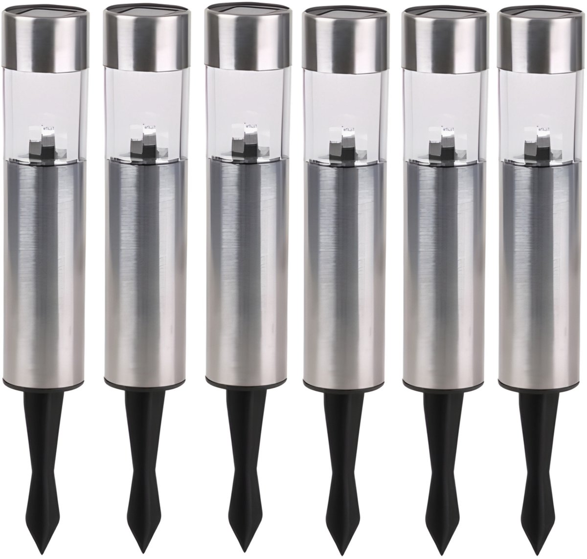 Sunnydays Tuinlampen / prikspot Solar Solento - 12x - zilver - RVS - waterbestendig - 30 cm
