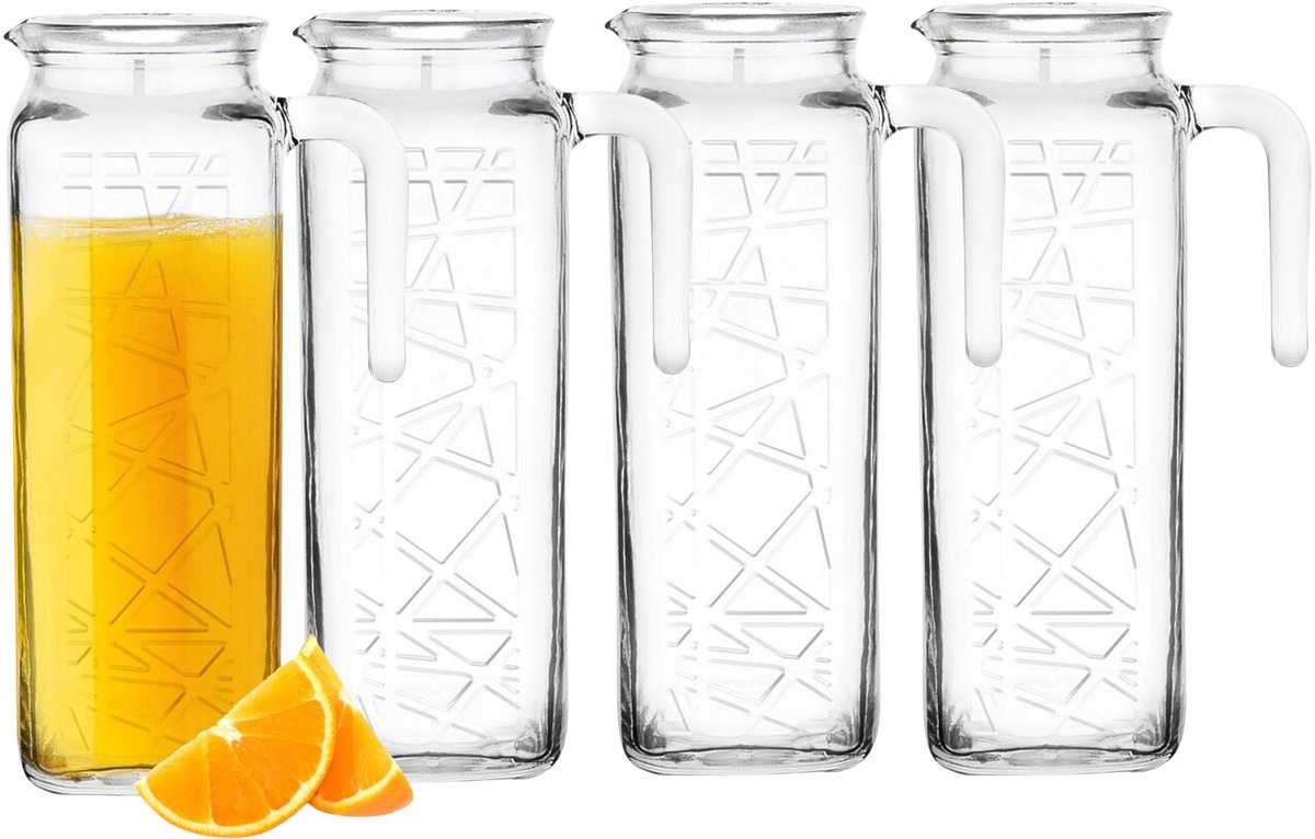 Glasmark Juice sapkan - 4x - met witte deksel - 1 Liter - glas - schenkkan - waterkaraf