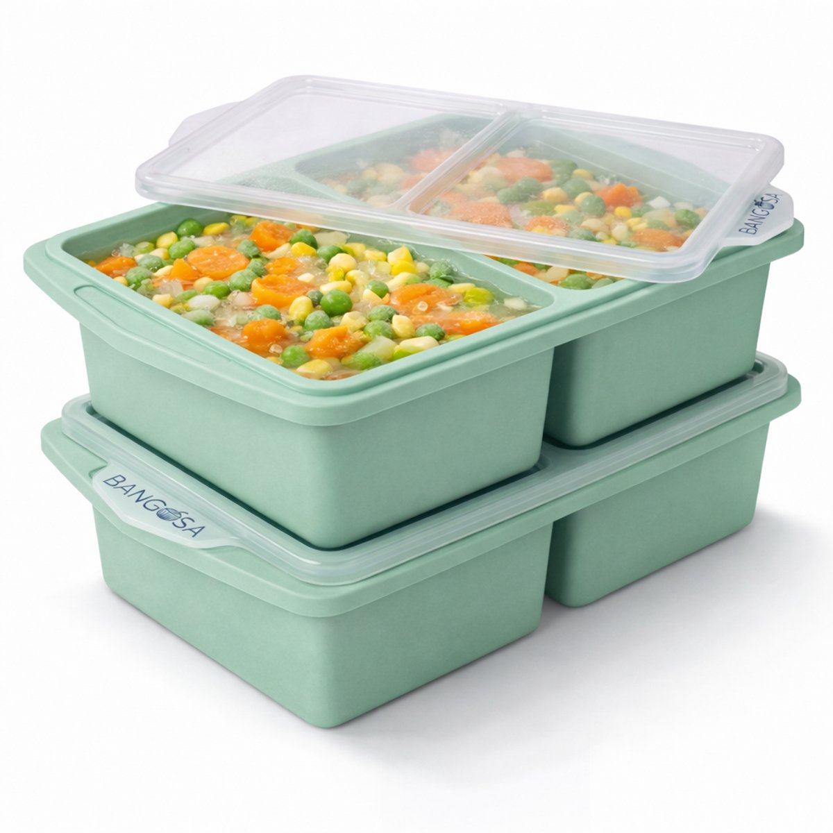 Bangosa Siliconen Diepvriesbakjes met Deksel – Meal Prep Bakjes – Vershoudbakje - Silicone vriezer tray - Voor Soep, Babyvoeding & Saus – Stapelbaar – 2x 500ml - 2 Stuks - Groen