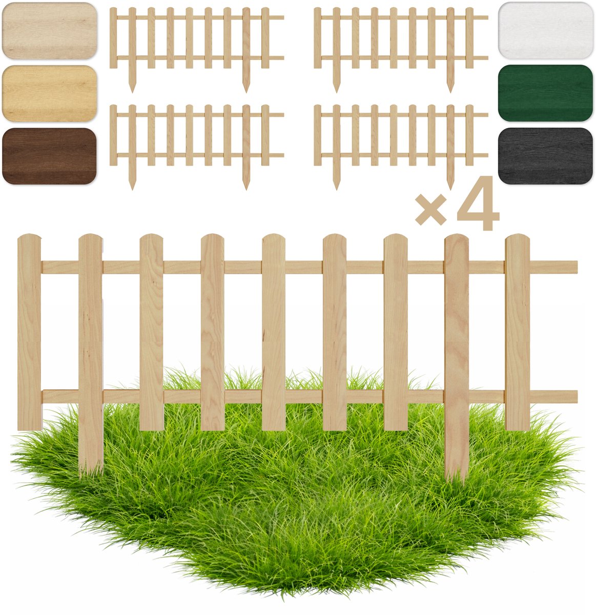 Floranica Set van 4 Perkhekje Tuinhek Grenen tuinhek Gazonrand 30 x 100 cm Natuur Houten Sierhekwerk Decoratief Borderrand Tuinaanleg
