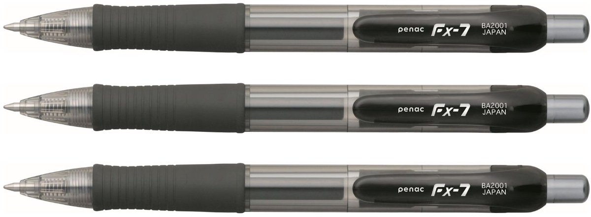 Penac FX-7 - Gelpen - Zwart - 0.7 mm - Zwarte Inkt - 3 pack
