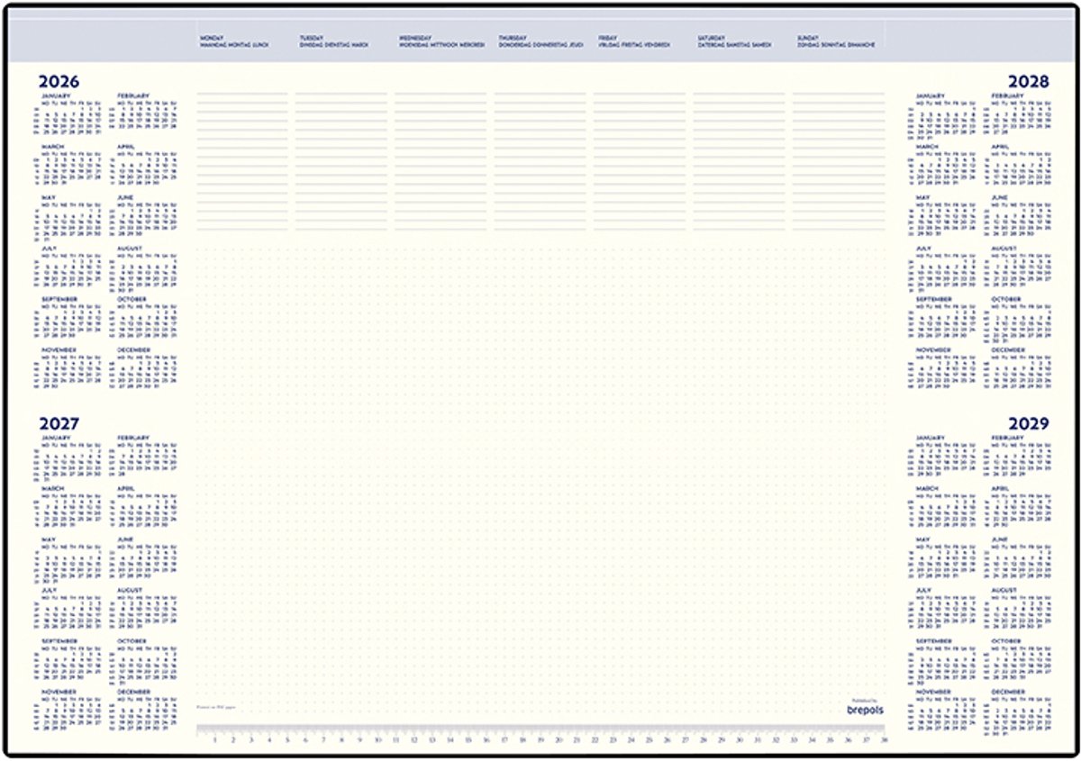 Brepols bureau onderlegger - 2027-2028-2029-2030 - DESK MATE [1.040] - SETA - Jaaroverzicht - 41 x 59 cm