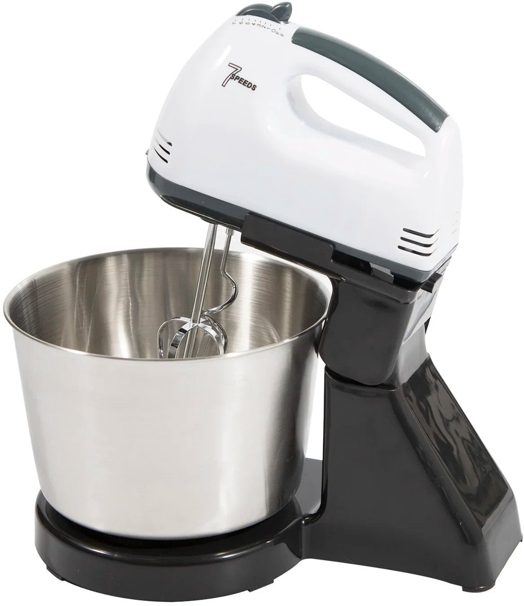CYRO - Deegmixer - Deegmachine - Keukenmixer met Mengkom - Keukenmixer - Taart Maken - 7 Snelheden - 1,7L Mengkom - Wit - Zwart